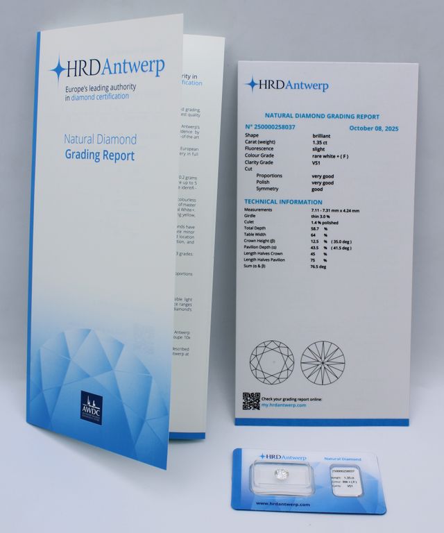Diamante HRD Antwerp 1.35ct Certificado
