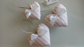 Set 3 decorazioni shabby chic cuori rosa a righe