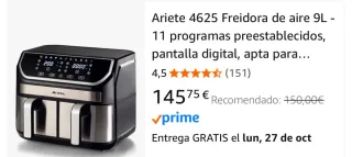 Ariete Freidora de Aire Doble 9L