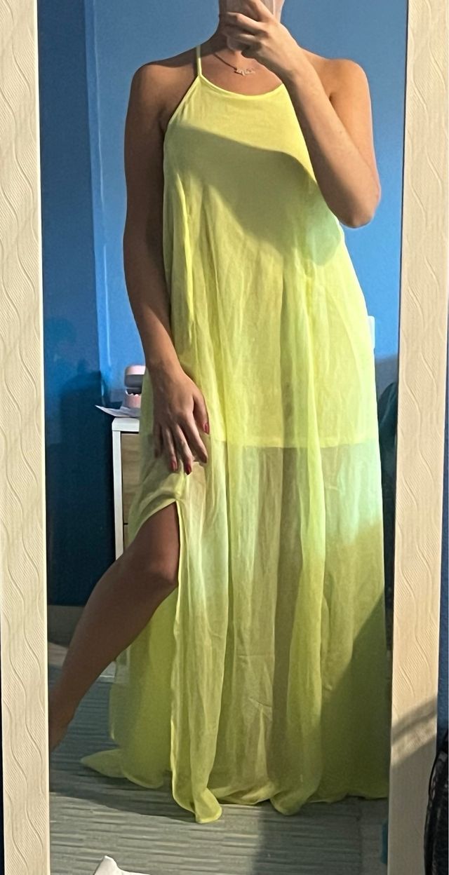 Vestido largo tul amarillo Pimkie