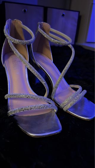 Tacchi argento brillantinati donna