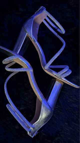 Tacchi argento brillantinati donna