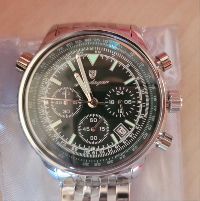 Reloj Hombre Cronógrafo Verde y Plateado