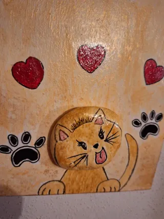 Quadretto con gattino dipinto su pietra