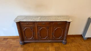 APARADOR antiguo madera tallada y mármol (vintage)