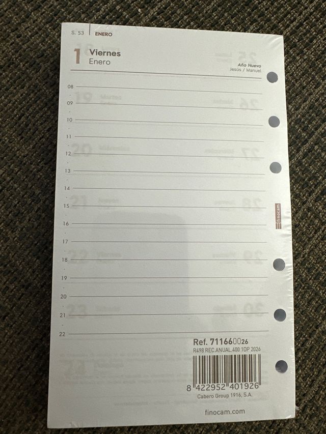 Recambio Agenda Finocam 2026 1 Día Página