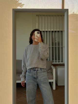 Sudadera crop gris Zara Talla S