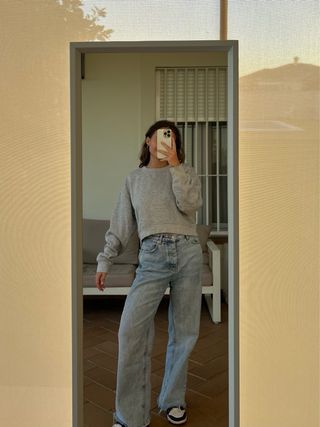 Sudadera crop gris Zara Talla S