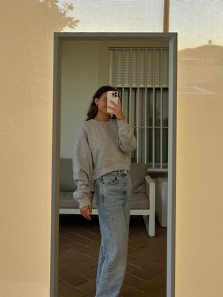 Sudadera crop gris Zara Talla S