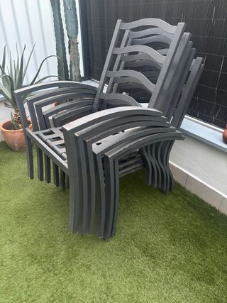 Juego 6 Sillas grandes de Exterior. Metal Gris