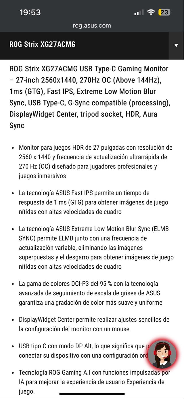 Monitor Asus Rog Strix XG27ACMG