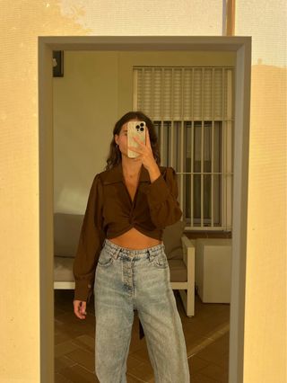 Blusa marrón chocolate lazo en espalda