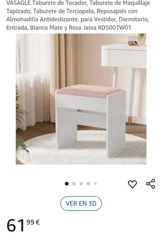 Taburete tocador VASAGLE blanco-rosa