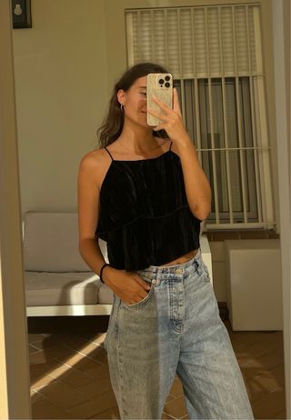 Top Zara volantes terciopelo