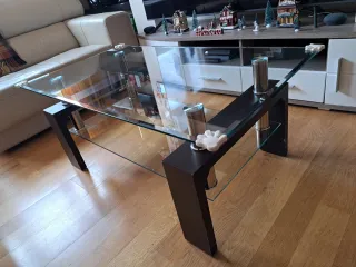 Mesa de centro cristal y madera