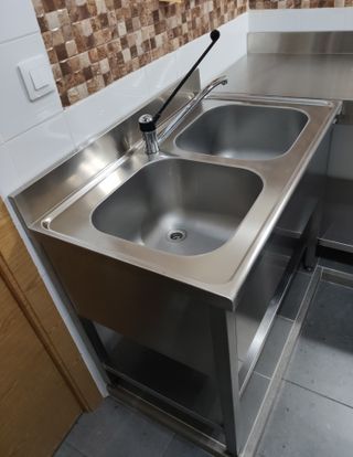 Fregadero doble inox cocina + grifo monomando.