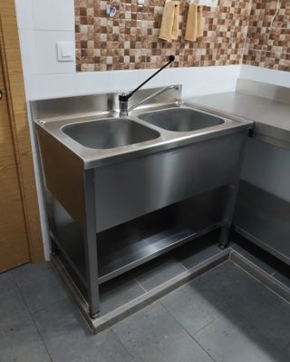Fregadero doble inox cocina + grifo monomando.