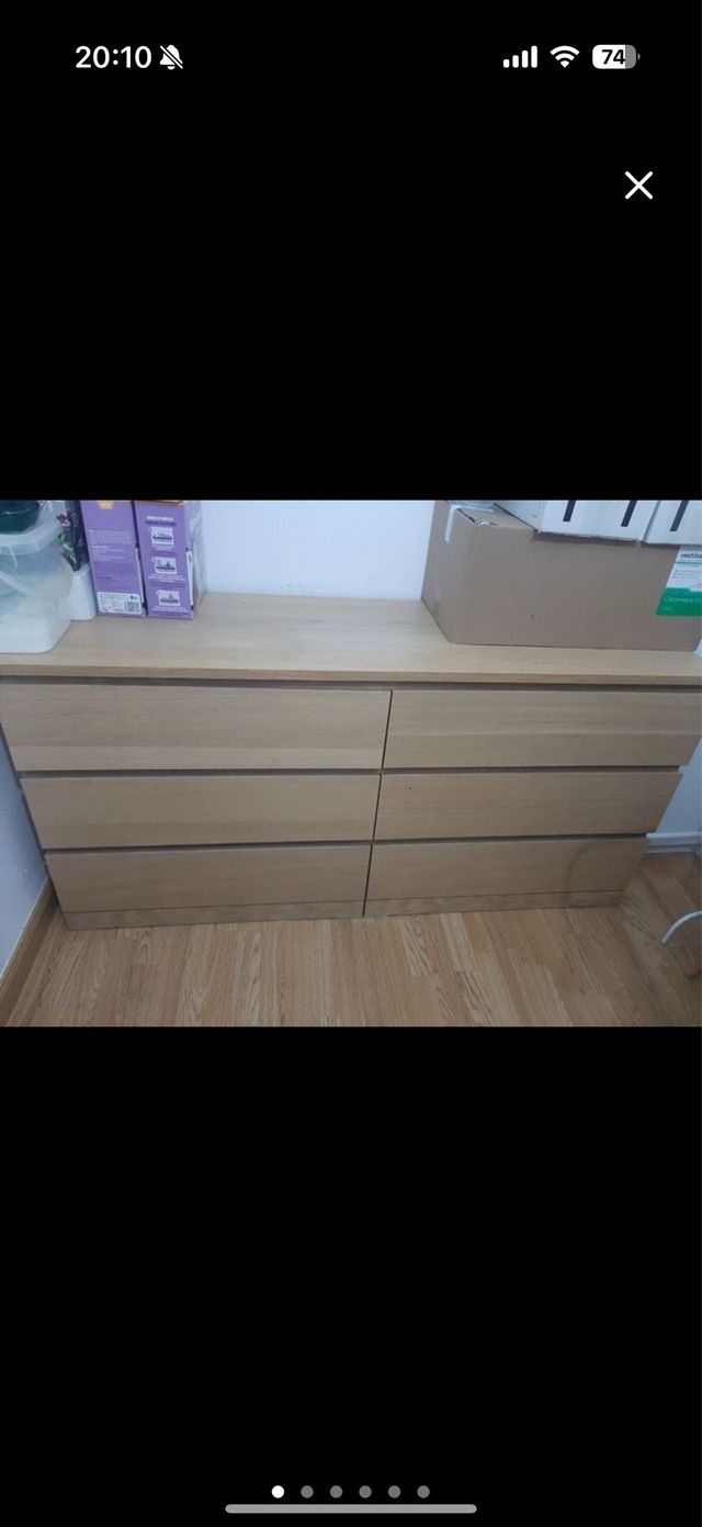 Comoda in legno con 6 cassetti