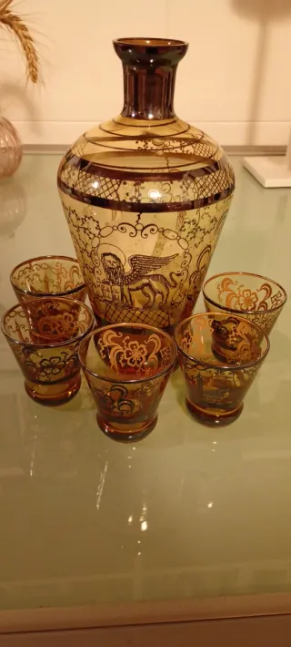 Decanter Vintage Vetro Murano con 6 Bicchieri