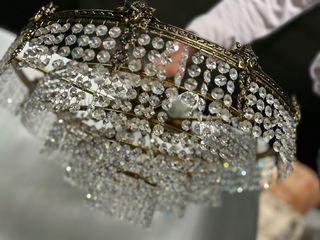 Lámpara de mesa antigua azul y dorada