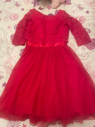 Vestido rojo encaje y tul 