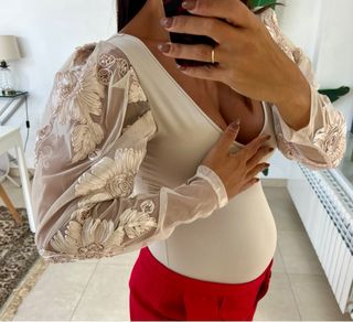 Body Zara manga tul floral talla única