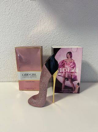 Perfume zapato tacón dorado y rosa