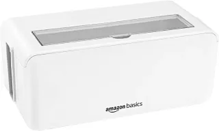 Amazon Basics Caja organizadora de cables para ocultar y organizar cables, tamaño Pequeña, Blanco
