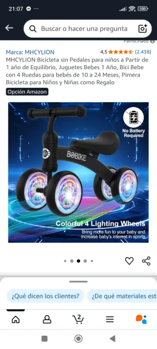Bicicleta sin pedales Mhcylion 1-5 años