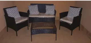 Conjunto exterior ratán negro y cristal