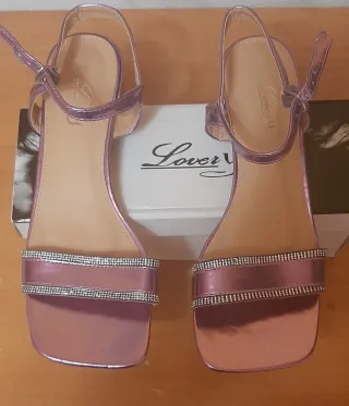 Sandalias Lovery fiesta strass rosa/plata