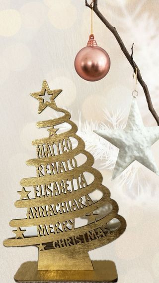 Albero Natale Legno Personalizzato Nomi Oro