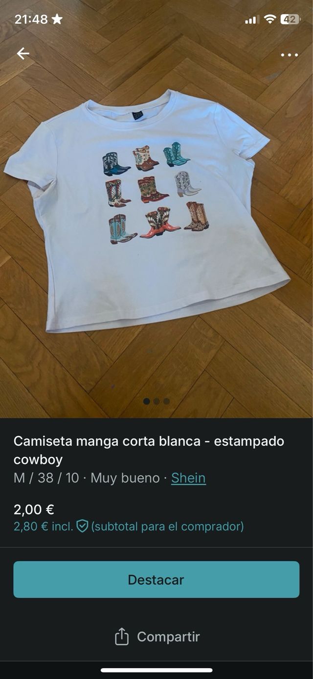 Camiseta blanca estampada cowboy Shein M