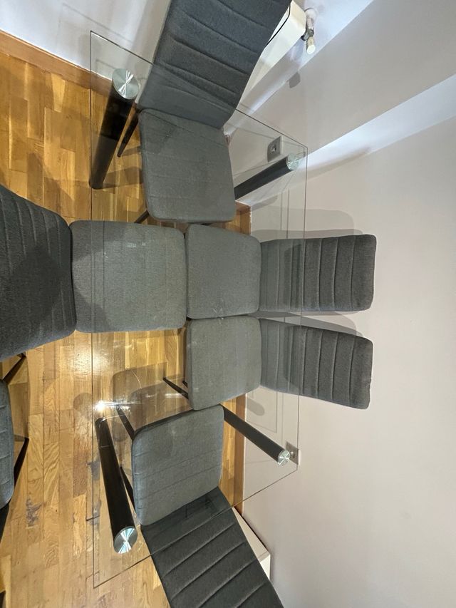Mesa de comedor cristal y 6 sillas