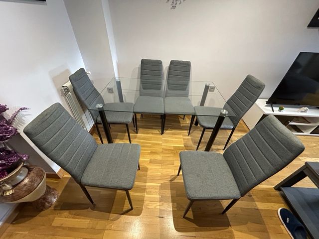 Mesa de comedor cristal y 6 sillas