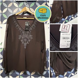 Blusa C&A marrón gasa doble capa NUEVA