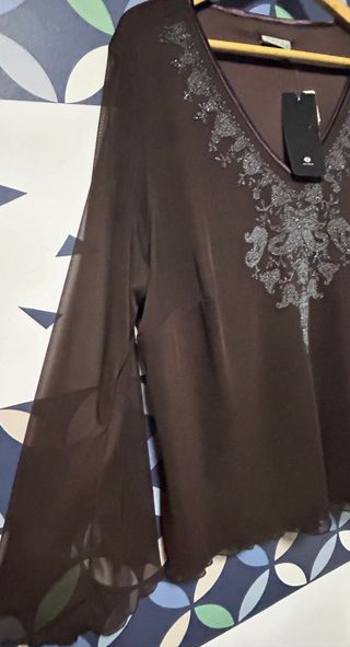 Blusa C&A marrón gasa doble capa NUEVA