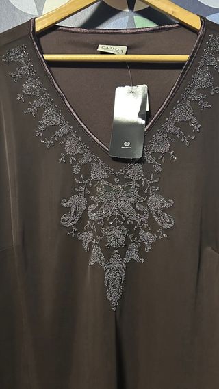 Blusa C&A marrón gasa doble capa NUEVA