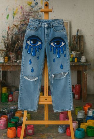 Jeans con disegno occhi piangenti