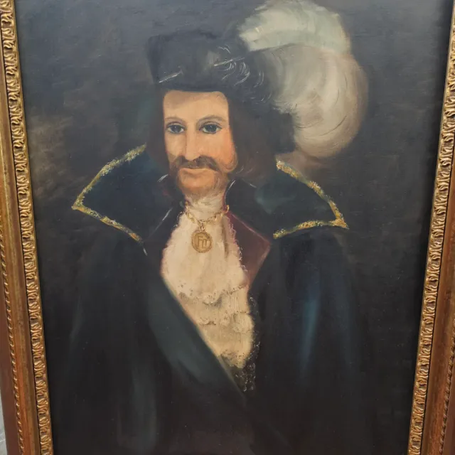Quadro antico nobiluomo con cornice dorata