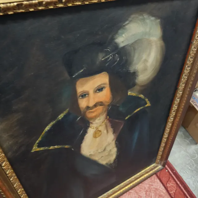 Quadro antico nobiluomo con cornice dorata
