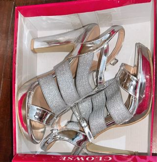 Sandálias Clowse Salto Alto Brilhantes Prata