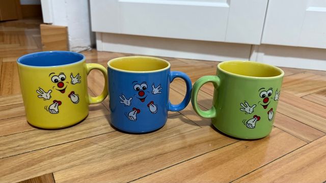 Juego 3 Tazas Cerámica Caritas Divertidas