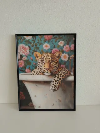 Lienzo Decorativo Floral con Leopardo