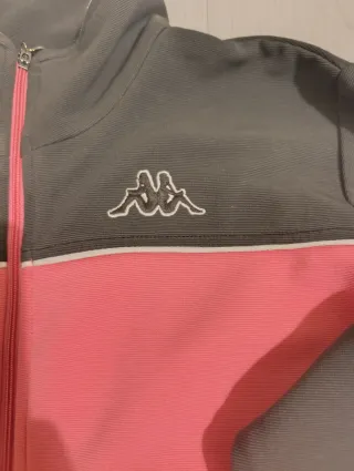 Sudadera Kappa Vintage Gris y Rosa Cremallera