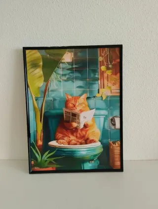 Lienzo Gato Naranja Baño Decoración
