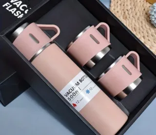Termo y 2 Tazas Rosa