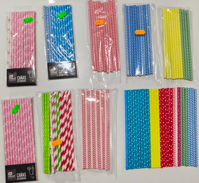 Lote 125 Pajitas Cartón Colores