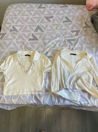 Dos camisetas Zara beige/blanco