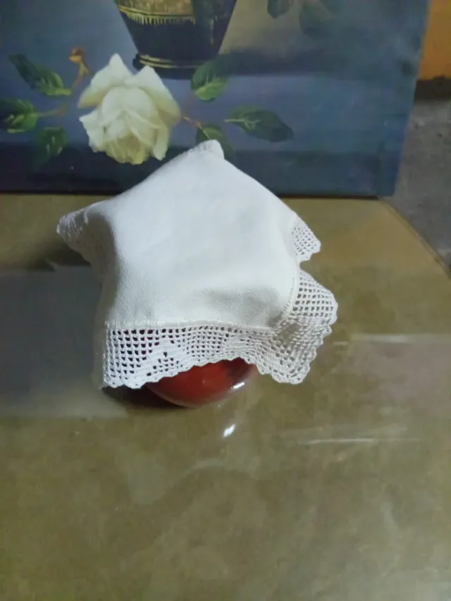 Tapete ganchillo jarra terracota blanco